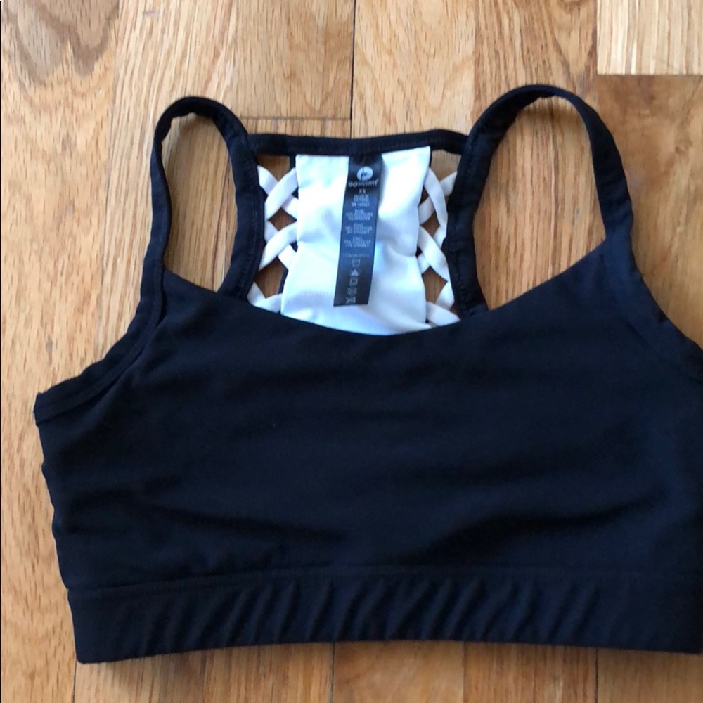 A black and white sports bra